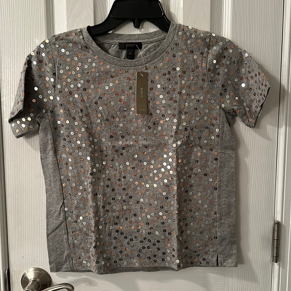 J.Crew sequin t-shirt - gray with gold and silver sequins